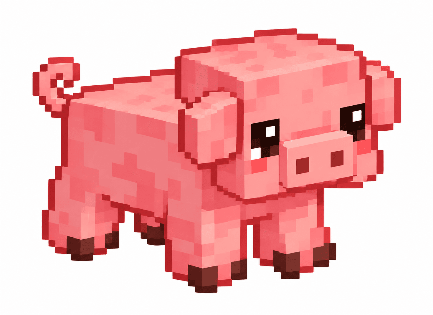 Pigxel, our chunky pink pixel pig with a curly tail and a very big imagination.